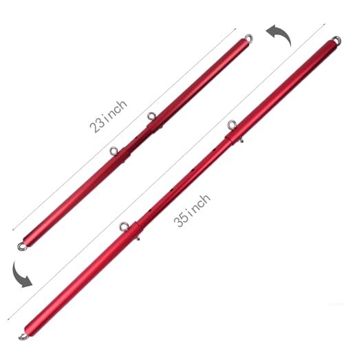 Spreader Bar Heavy Duty Stainless Steel Expandable Silver Bar Home Gym with 4pcs Furry Purple Adjustable Straps,Sports Aid Training Fitness Gear Pilates Aid Kit - style: Red+Red Kit