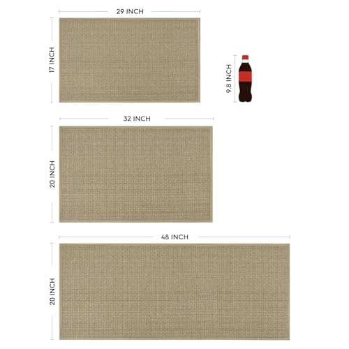 Artoid Mode Washable Non Slip Kitchen Rugs and Mats Set of 2, Rubber Backing Absorbent Kitchen Mats for Floor Front of Sink - 20x32 and 20x48 Inch - color: Linen, size: 20" x 32" /20" x 48"