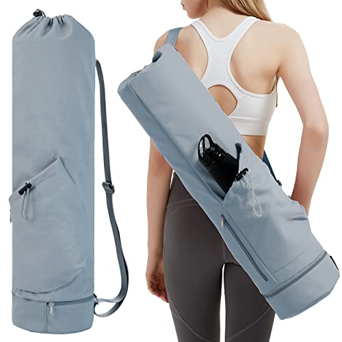 sportsnew Yoga Mat Bag with Water Bottle Pocket & Wet Pocket for Women | Yoga mat carrier fits 1/8"-3/8" yoga mats, quick-access multi-pocket organization, lightweight for gym, Pilates & studio - color: Dusty Blue, size: Medium