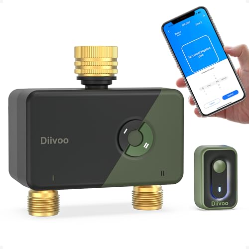 Diivoo Brass WiFi Sprinkler Timer 2 Zone for Garden Hose Remote Control | Smart Water Timer Compatible with Alexa and Google Home,12 Irrigation Plans,Rain Delay & Manual Watering for Garden,Lawn,Yard - size: 2 Outlets