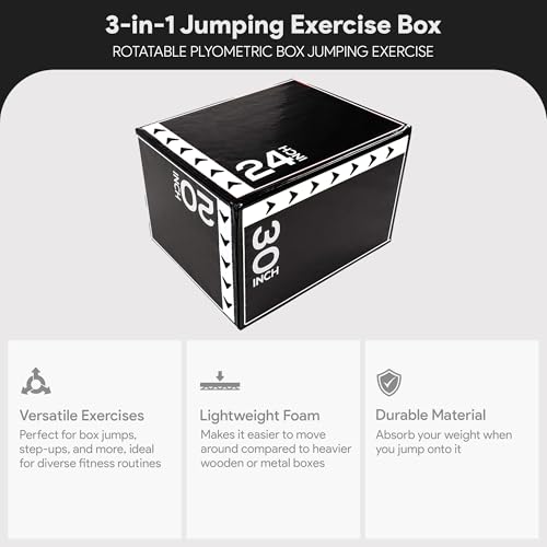 BalanceFrom 3-in-1 Foam Plyometric Jump Box for Home Gym with Multiple Height Options – Versatile Plyo with Non-Slip Surface for Strength, HIIT, Step-Ups, and Agility Training - color: Black & White, style: 20 x 24 x 30 inch (60lbs)