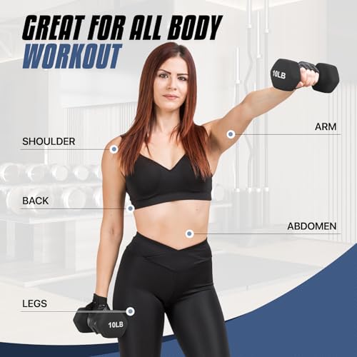 MADOG Dumbbell Set, Anti-Slip Neoprene Coated Hexagon Hand Weights for Home Gym Equipment Workouts Strength Training - color: Black, style: 10 Pound - Pair