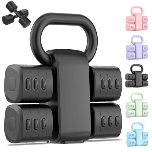 2-in-1 Adjustable Dumbbell Set, 4-Level Weights for Women | Convertible Dumbbell & Kettlebell, Adjustable 2.2-5.5lb Each, Quick-Change Button, Compact for Home Gym, Office & Outdoor - color: Black