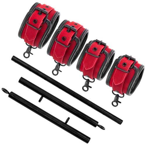 Spreader Bar Heavy Duty Stainless Steel Adjustable Bar with 4 pcs PU Cushioned Straps for Yoga, Pilates, Fitness Training, Home Gym Equipment and more. - color: Red