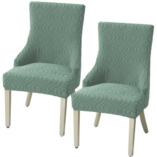 Wingback Dining Chair Covers Stretch Wing Back Side Chair Slipcover Accent Chair Cover Slipcover with Arm Chair Protector Cover for Dining Living Room (Matcha Green, 2PCS) - color: Peach- Matcha Green, size: 2 PCS