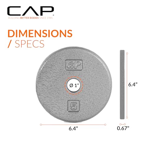 CAP Barbell Standard 1-Inch Cast Iron Weight Plates - Singles & Sets | 1.25-50 lbs | Multiple Options - color: Gray, size: 5 lb - Set of 2