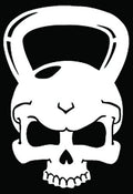 Death Skull Kettlebell Weight Car Truck Window Bumper Vinyl Graphic Decal Sticker- (6 inch) / (15 cm) Tall Gloss White Color