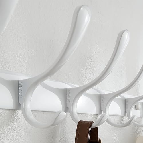 SKOLOO Wall Mounted Coat Rack - 10 Hooks, Heavy Duty, Stainless Steel, Metal Wall Hangers, Sturdy Coat Hooks for Hanging Coats, Jacket, Clothes, Hat, White - color: White, size: 10 Hook(1 Pack)