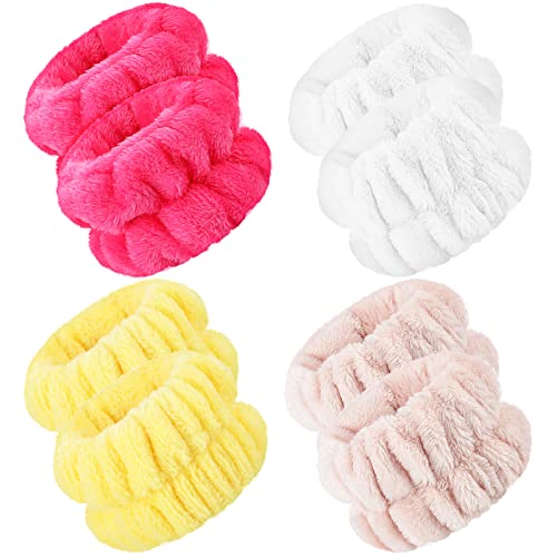 Chuangdi 4 Pairs Wrist Bands for Washing Face Wrist Spa Microfiber Wash Towel Band Scrunchies Absorbent Wristbands Sweatband for Women Prevent Liquid from Spilling(Bright Colors) - color: Bright Colors