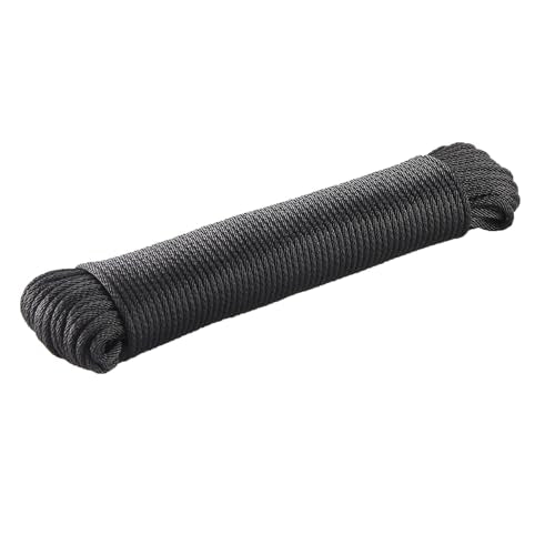 Black UV Resistant Polyester Rope 1/8in 300ft Braided Cord Marine Camping | Outdoor, Clothesline, Flag Line, Boating, Hiking - size: 300Feet