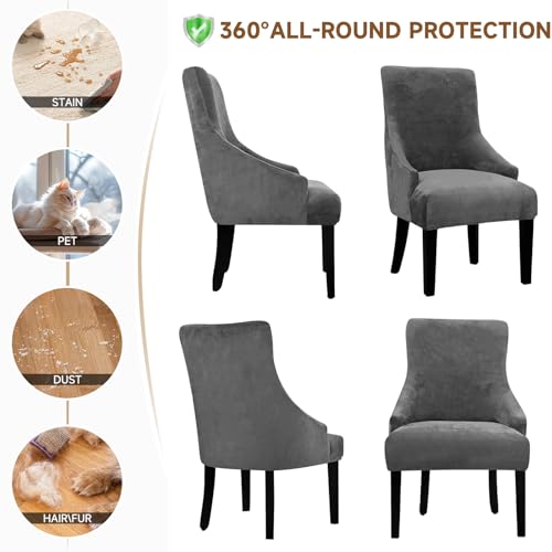 Velvet Wingback Dining Chair Cover Soft Stretch Accent Chair Cover Slipcover Thick Plush Wing Back Chairs Covers Furniture Protect Washable Chairs Protector Covers for Dining Room (Dark Grey, 2) - color: Dark Grey