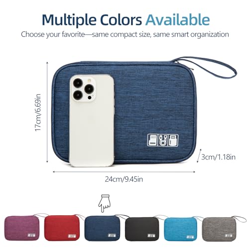Cord Organizer Travel Case, Cable Organizer Bag for Chargers, USB Cables, Power Bank & Electronics Accessories, Portable Tech Organizer Pouch with Mesh Pockets, Water Resistant Travel Gear Bag - color: deep blue, size: S