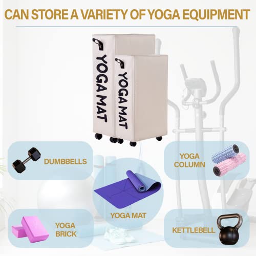 Twira Yoga Mat Storage Racks, Home Gym Storage Rack for Foam Roller, Yoga Strap and Resistance Bands, Workout Equipment Corner Storage Organizer with Wheels - color: White