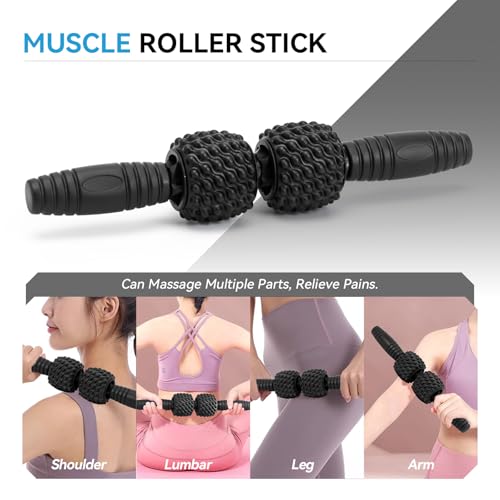 5 in 1 Foam Roller Set, High Density Patented Exercise Roller | Deep Tissue Massage Roller Stick, Massage Ball, Resistance Band for Pilates, Yoga, Whole Body Fitness Exercise, Black - color: Black