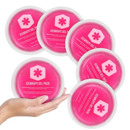 ICEWRAPS 4 inches Round Reusable Ice Packs with Cloth Backing, 5-Pack Pink | Easy to Use Hot and Cold Gel Pack, Flexible Cold Packs, Leak-Resistant, Sensitive Skin Safe, Made in Canada, FSA-HSA Eligible - style: Pink- with Cloth Backing