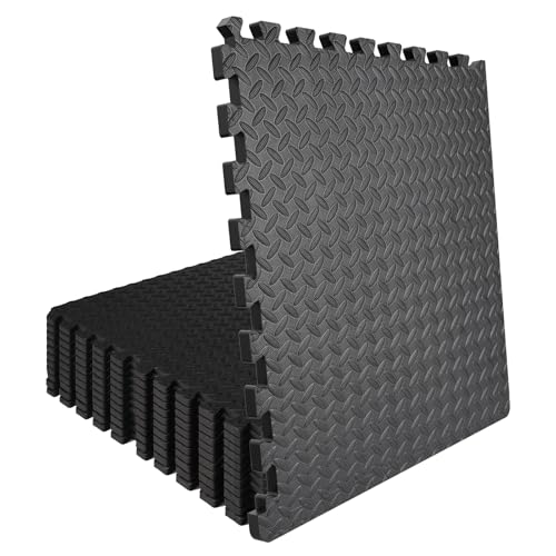 48 Sq Ft Interlocking Gym Mats, EVA Foam Puzzle Exercise Tiles for Home Gym, Yoga, Kids Playroom, Non-Slip Floor Protection (12 Tiles) - size: 48 Sq Ft