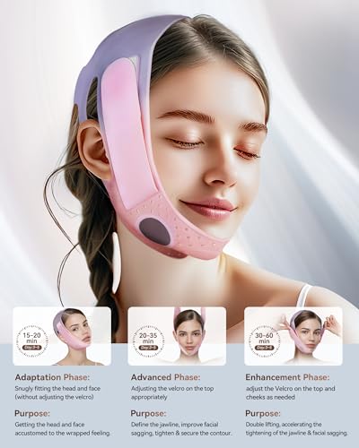 Reusable V-Line Sculpting Face Mask – Silicone Chin Strap for Jawline Tightening & Double Chin Reduction (23-27 Inches) (Pink) -01 - color: light pink