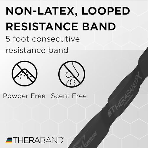 THERABAND CLX Resistance Band with Loops, 5 Feet, Silver, Super Heavy, Non-Latex, Elastic Band for Exercise, Mobility & Rehab, Stretching, Home Workouts, Color-Coded for Easy Resistance Levels - color: Level 5 / Special Heavy - Black