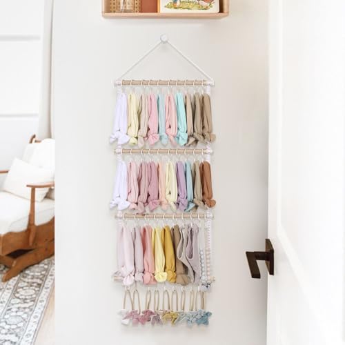 POVETIRE Headband Holder for Girls Baby Headband Organizer Head Bands Hair Accessories Display Organizer Wall Hanging Decor for Nursery baby Room - color: Pink Lace