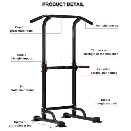Power Tower for Home Gym, Pull Up Dip Station - Adjustable Freestanding Pull Up Bar with 300 Lbs Capacity, Heavy Duty Construction, Easy Assembly, No Wall Needed