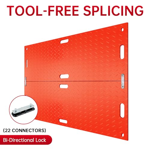 12Pcs 3'x8' Ground Protection Mats w/22 Connectors, Double Sided Diamond Tread, High Density Polyethylene, 90Ton Load Heavy Duty Mat for Lawn Dirt Construction(Orange) - size: 3x8 orange