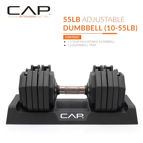 CAP ADJUSTABELL Adjustable Dumbbell Set, Premium Quick Select Adjustable Weights for Strength Training, Singles & Pairs, 12.5 LB, 25 LB & 55 LB, Round & Hex Dumbbells, Multiple Grip Handle Options - size: 55 lb - Copper Handle, style: Single