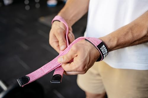 WARM BODY COLD MIND V2 Lifting Wrist Straps for Weightlifting - Hand Straps for Powerlifting, Weight Lifting, Bodybuilding Functional/Cross Training, Deadlift Gym Bar, Cotton - color: Basic Pink