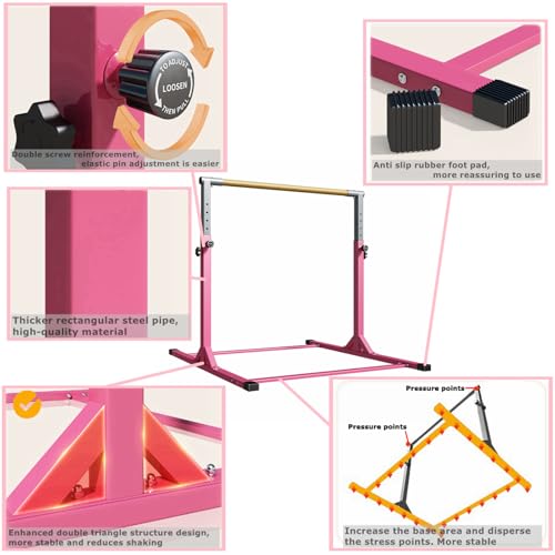 Gymnastic Kip Bar for Kids Training Horizontal Bars for Home Ages 3-15 Adjustable Height Non-Slip Gym Equipment Indoor with Rings