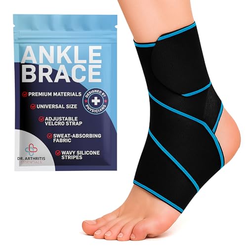 Dr. Arthritis Essentials Ankle Brace Support for Women & Men, Tendonitis, Achilles Injuries, Running, Basketball & More, Fits Left & Right Foot (Blue Single) - size: 1 Pair