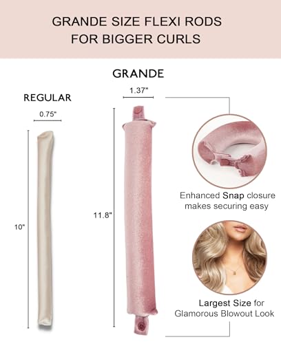 Grande Heatless Curls Overnight Rods No Heat Hair Curlers to Sleep in, Jumbo Foam Large Hair Rollers for Long Hair Blowout Look, Heatless Flexible Curling Rod Set with Satin Wrap for Sleeping - color: Dusty Rose