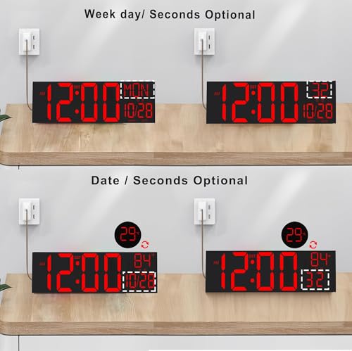 JALL 30" Oversize Digital Wall Clock, Extra Large LED Wall Clock with Remote, Giant Digital Clock with Jumbo Numbers for Living Room, Church (Black Shell Red Font) - color: Black, size: 30 inches