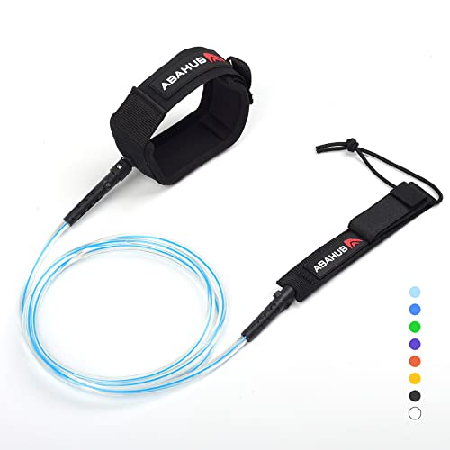 Abahub Surfboard Leash, 6/7/8/9/10 ft Straight Legrope Strap for Boards | Premium Surf Leash,Shortboard,Longboard,Durable,Tangle Free,Anti-Slip - color: Clear Blue Core, size: 9ft & 7mm