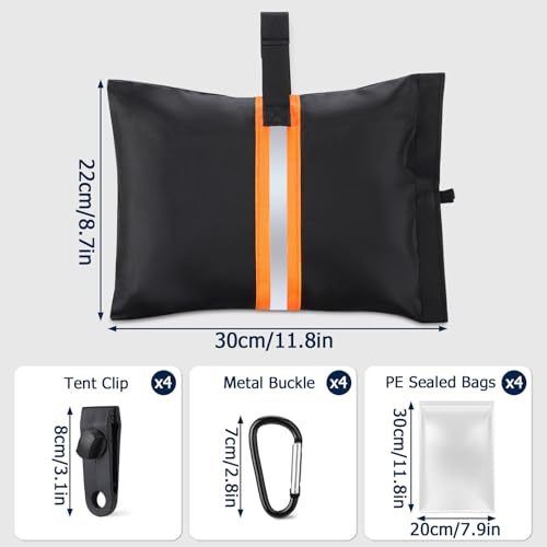 TOBWOLF 4Pack Reflective Boat Cover Sand Bags, Windproof 600D Marine Oxford | Tear-Resistent, Sandbag Mooring Kit, Tarp Clip to Keep Boat Cover On, Fits for Boat, Trailer, RV Cover & Outdoor Tarp Weights - color: 4PCS - Black Reflective Boat Sandbags