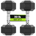 HANDBODE Hex Dumbbell Set of 2, Rubber Encased Fixed Dumbbells, 2.5-65 lb | Non-Slip Comfortable Handles, Hand Weights for Strength Training, Ideal for Home Gym Workouts - size: 30 lb, Pair, style: Chrome Handle