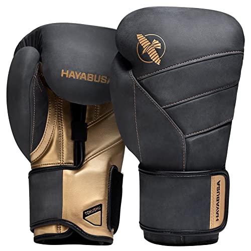 Hayabusa T3 LX Leather Boxing Gloves | Leather Boxing Gloves, Training Gloves Men and Women, Sparring Gloves, Heavy Bag Gloves, 16oz Boxing Gloves, Muay Thai Gloves - color: Obsidian/Gold, size: 12oz