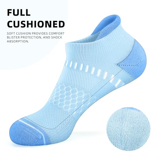 IRAMY Light Compression Socks for Women Arch Support Athletic Cushioned Anti-Blister Comfort Running Ankle Socks 3/5 Pairs - color: Pink+purple+blue(3 Packs), size: 6-9