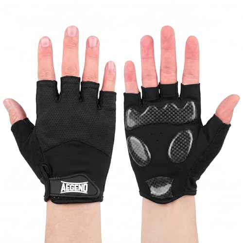 Aegend Half-Finger Cycling Gloves, Anti-Slip Shock-Absorbing Padded Palm, Breathable Mesh for Biking, Fitness and Outdoor Activities (Black) - size: X-Large