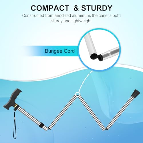 supregear Folding Cane, Lightweight 5-Level Adjustable Walking Stick with Wrist Strap and T-Handle, Portable Mobility Aid for Elderly and Disabled Men and Women - color: Silver