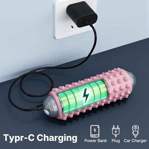 Mini Electric Massage Roller 4 Speeds Vibrating Massage Ball, 2-in-1 Portable Muscle Massager Gun & Roller for Muscle Relief, Detachable Heads, Rechargeable, For Fitness, Office, Travel (Pink) - color: Pink