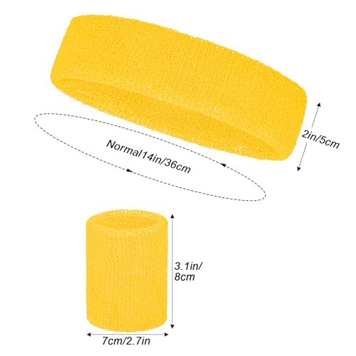 Sucrain 3 Pieces Sweatbands Set, 1 Pieces Sports Headband and 2 Pieces Wristbands,Wicking Sweat Head Band for Youth Womens Men - color: Yellow