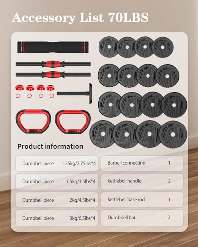 Adjustable Dumbbell set,20/30/45/70/90lbs Free Weight Set | 5 in1 Dumbbell Set with Connector,Used as Barbell,Kettlebells,Push up Stand,Fitness Exercises for Home Gym Suitable Men/Women - style: 70LB(35LB Pair)