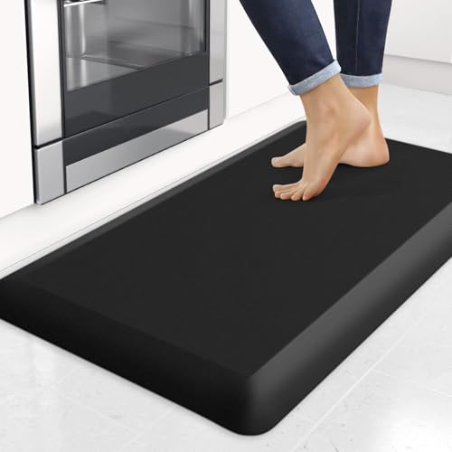 4/5 Inch Thick Kitchen Mats for Floor, StepRite Kitchen Rug for Standing Desk, Non-Slip, Thicker, Stain Resistant, Water Resistant, Comfort Anti Fatigue Floor Mat for Home, Kitchen, Office - Black - color: Black, size: 28"L x 17"W x 0.8"Th