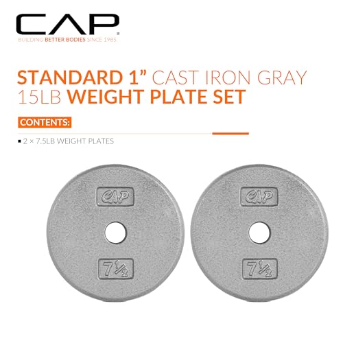 CAP Barbell Standard 1-Inch Cast Iron Weight Plates - Singles & Sets | 1.25-50 lbs | Multiple Options - color: Gray, size: 7.5 lb - Set of 2