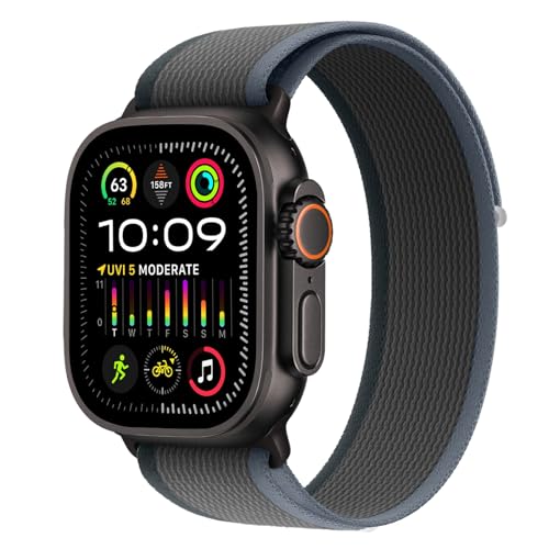 Trail Loop Nylon Band - Compatible with Apple Watch Ultra 2 Band/Ultra Bands 49mm 45mm 44mm Men Women, Braided Elastic Weave Sport Strap for iWatch Ultra 2, iWatch Ultra Series 10 46mm SE/9/8/7/6/5 - color: Trail/Blue Black/Black