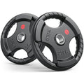 Gikpal Olympic Weight Plates, 2-Inch Three-Grip Rubber Coated Barbell Plates with Steel Hub, Cast Iron Weights for Strength Training & Home Gym, Pair or Sets (2.5–45LB) - style: 2 X 25LBS