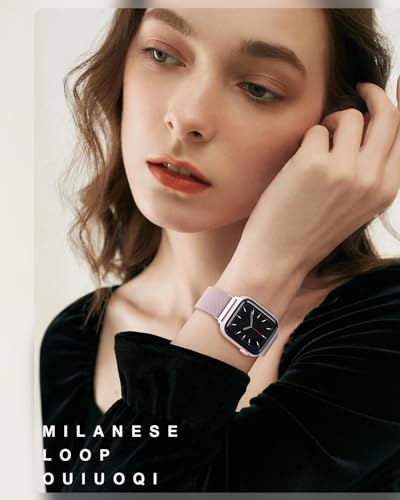 Original Stainless Steel Milanese Loop Compatible with Apple Watch Band 38mm 40mm 41mm 42mm 44mm 45mm 46mm 49mm, Magnetic Clasp Replacement Band for iwatch Series 10 9 8 7 6 5 4 3 2 1,Ultra/Ultra 2, SE Women & Men Watch Strap for iWatch (Pink, 49mm/45mm/4