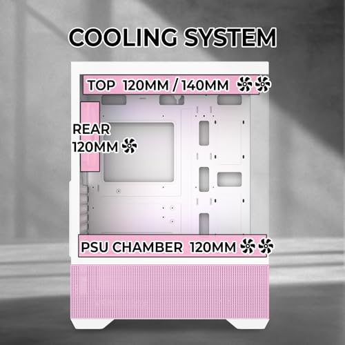 Raidmax i802 Vibe Series ATX Mid Tower Gaming Case Bundle – Tempered Glass Side Panel, Includes 700W 80+ Power Supply, AM1204 Digital Display Air Cooler, and 5 Pre-Installed FRGB Fans (Pink) - color: Pink