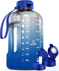 AQUAFIT 1 Gallon Water Bottle with Time Marker | BPA Free 128 oz Water Bottle with Straw and Chug Lids - Leakproof Gym Water Bottle with Carry Handle (Blue Skies) - color: Blue Skies, style: 128 oz - 2 Lids