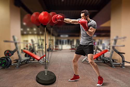 Freestanding Punching Bag with Boxing Gloves Set + Pump | Adjustable Height Boxing Bag Reflex Standing Speed Bag | MMA Fitness Training for Adults/Kids | Stress Relief Exercise Strength Train