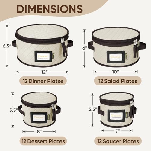 BALEINE China Storage Containers, Sturdy Quilted Wine Glass Storage, Plate Organizer with Carry Handles, Moving Boxes for Dishes, Cups, Mugs and Stemware (Plate Set, Soft Shell Cream) - color: Cream, style: Plate Set-Soft Shell